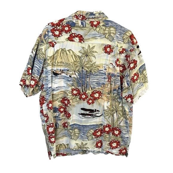 Big Dog Hawaiian Shirt Large Rayon Aloha Cruise Ship Airplane Floral VTG - Picture 4 of 5